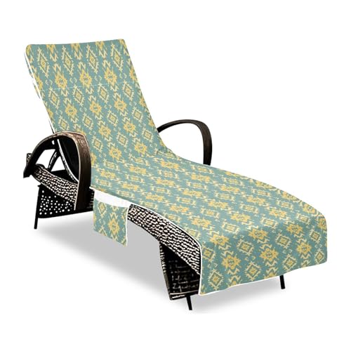 Teal and Yellow Tribal Pattern Patio Lounge Chair Covers Soft Sturdy Lounge Chair Towel Cover with Pockets for Beach Garden Courtyard Trips, 215.9 cm X 76.2 cm von sanluoli
