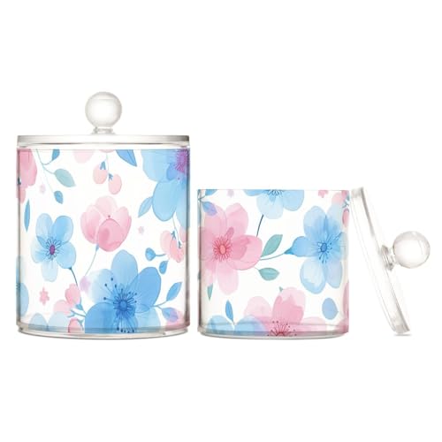 Transparente Kunststoffbehälter mit Deckel, Pastellfarbene Blumen, Badezimmer-Utensilien, dekorative kleine Aufbewahrungsbehälter für Wattestäbchen, Wattepads, Zahnseide-Picker, Büroklammern, 2 Stück Transparente Kunststoffbehälter mit Deckel, Pastellfarbene Blumen, Badezimmer-Utensilien, dekorative kleine Aufbewahrungsbehälter für Wattestäbchen, Wattepads, Zahnseide-Picker, Büroklammern, 2 Stück von sanluoli