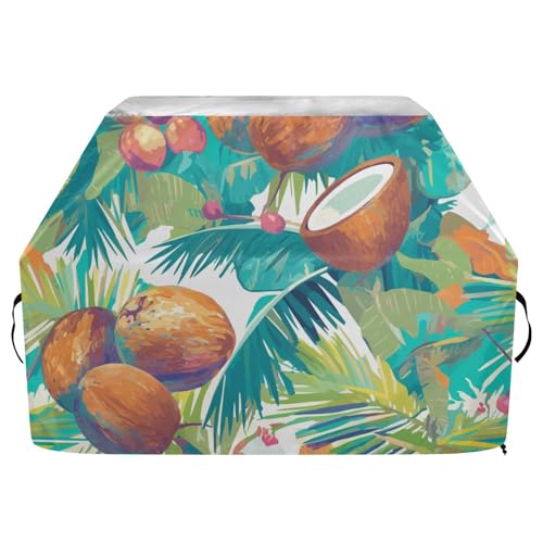 Tropical Summer Coconuts Outdoor Große Grillabdeckung, 165 cm, wasserdicht, strapazierfähig, Terrassengrillabdeckung mit verstellbarem Kordelzug für Staub und Wind von sanluoli