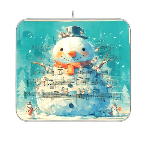 Verspielte und niedliche Schneemann-Musiknoten, blaugrün, Geschirrmatte, Küchentheke, Abtropfmatte, Küchentheke, Geschirrtuch, Trockner, 40,6 x 45,7 cm von sanluoli