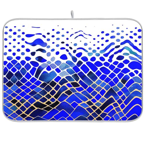 Wave Plaid Blue Abstract dish mat kitchen counter drying mat dishwasher drying mat counter heat mat dish mats for drying dishes large 18 x 24 von sanluoli