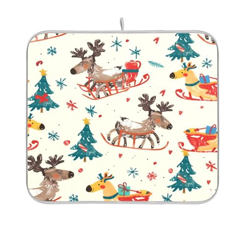 Weihnachtliche Elch-Cartoon-Abtropfmatte, Abtropfgestell, Küchentheke, Trocknungsmatte, hitzebeständige Matte, 40,6 x 45,7 cm Weihnachtliche Elch-Cartoon-Abtropfmatte, Abtropfgestell, Küchentheke, Trocknungsmatte, hitzebeständige Matte, 40,6 x 45,7 cm von sanluoli