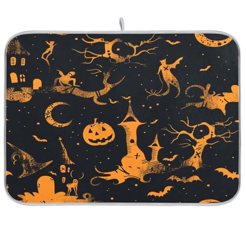 Weird Witchy Elm Halloween Geschirrmatte Küche Arbeitsplatte Dekor Arbeitsplatte Pad Hitzebeständige Matte Geschirr Abtropfmatte XL Mikrofaser 45,7 x 61 cm von sanluoli