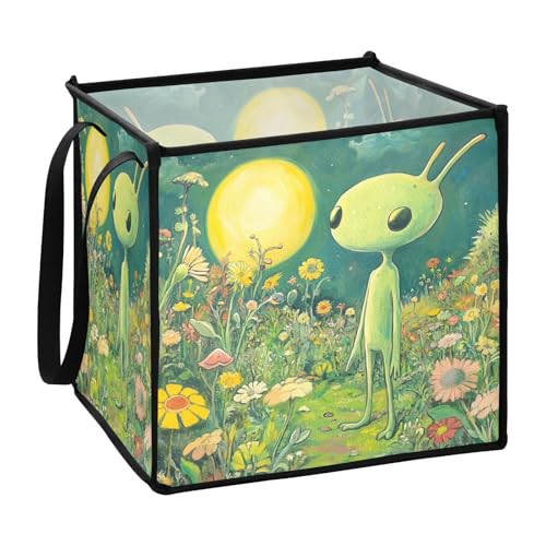 sanluoli Aliens Exploring The Earth's Backyard dekorative Körbe für Schlafzimmer, zusammenklappbare Aufbewahrungskörbe, 33 x 33 x 33 cm von sanluoli