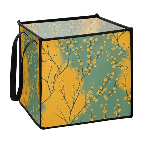 sanluoli Aufbewahrungsbehälter aus Stoff mit gelben Blumen und grünem Muster, 33 x 33 x 33 cm von sanluoli