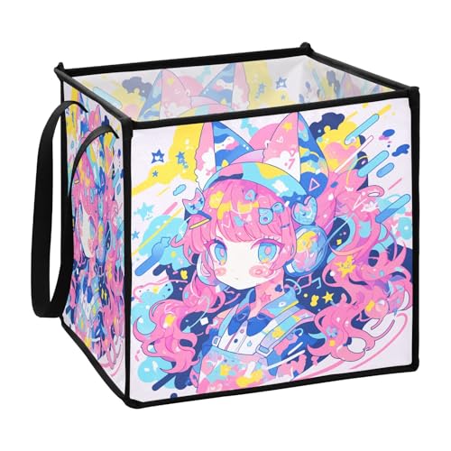 sanluoli Aufbewahrungsbox für Schreibtisch, abstrakte Katze, Anime, Mädchen, 33 x 33 x 33 cm, bunt von sanluoli