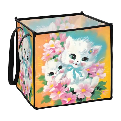 sanluoli Aufbewahrungskörbe im Retro-Stil mit niedlichen Blumen, Katze, für Schrank, Camping, Stoffwürfel, 33 x 33 x 33 cm von sanluoli