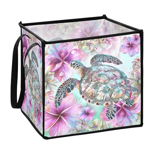 sanluoli Aufbewahrungskörbe mit Boho-Blumen, Schildkröte, Stoffwürfel, faltbar, 33 x 33 x 33 cm von sanluoli