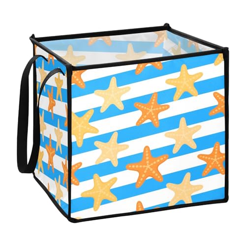 sanluoli Blau-weiß gestreifte Seestern-Aufbewahrungsbox für Schreibtisch, zusammenklappbar, 33 x 33 x 33 cm von sanluoli