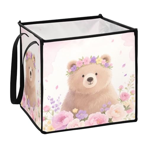 sanluoli Blumen Pfirsich Bär Cartoon Stoff Würfel Lagerung für Handtuch Faltbare Nützlichkeit Dekorative Körbe 13x13x13 In von sanluoli