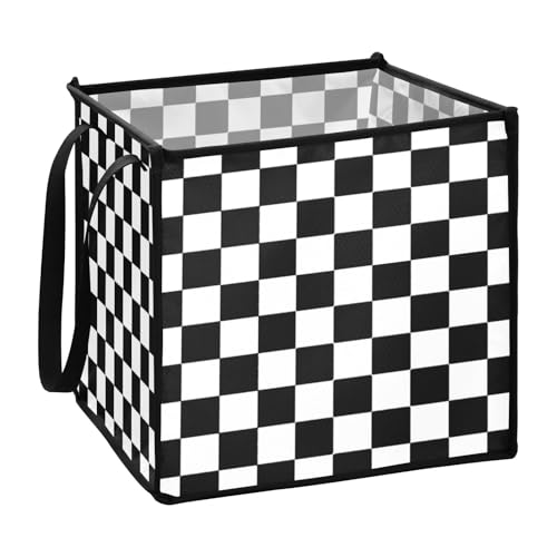 sanluoli Buffalo Plaid Karo Schwarz Weiß Körbe zur Organisation von Stoff, faltbare Campingkörbe, 33 x 33 x 33 cm von sanluoli