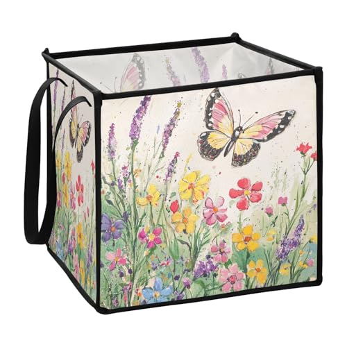 sanluoli Flatternder Schmetterling um bunte Blumenkörbe zum Organisieren von Speisekammer Faltbare Handwerkskörbe für Regale 33 x 33 x 33 Zoll von sanluoli