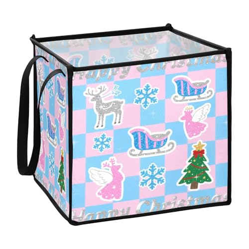 sanluoli Glitzernde blau-rosa karierte Weihnachtsstoffwürfel Aufbewahrungskörbe für Regale, faltbare Kiste, Kleideraufbewahrungskorb, 33 x 33 x 33 cm von sanluoli
