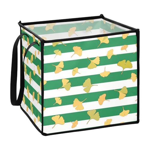 sanluoli Grün-weiß gestreifter Ginkgo-Biloba-Blatt-dekorativer Korb für Schlafzimmer, faltbar, mittelgroß, 33 x 33 x 33 cm von sanluoli