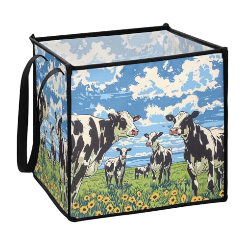 sanluoli Kühe auf der Prairie Cartoon-Anime-Speisekammerkörbe für Bücher, zusammenklappbare Aufbewahrungskörbe für Regale, 33 x 33 x 33 cm von sanluoli