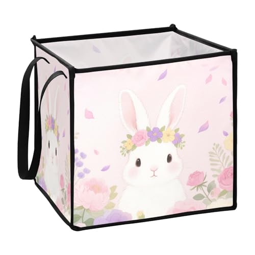 sanluoli Niedliche Kaninchen Pfirsichblumen Schuhaufbewahrungskorb faltbar kleine dekorative Körbe 33x33x33 in von sanluoli