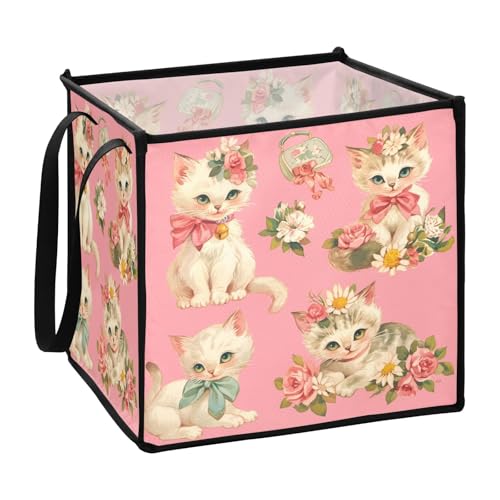 sanluoli Niedlicher Aufbewahrungskorb mit niedlichen Blumen, Vintage-Stil, zusammenklappbar, 33 x 33 x 33 cm von sanluoli