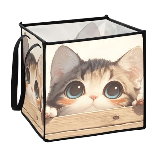 sanluoli Niedlicher Cartoon-Katzen-Aufbewahrungsbehälter für Handtuch, faltbar, 13 x 13 x 13 cm von sanluoli