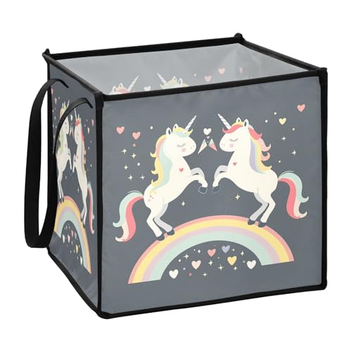 sanluoli Paar Einhörner Regenbogen Grau Organizer und Aufbewahrungskorb für Garage Dekoration Körbe Organisation und Aufbewahrungsboxen 13x13x13 in von sanluoli
