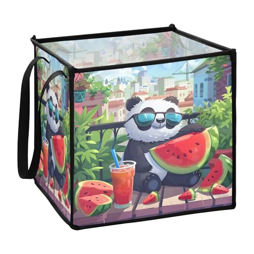 sanluoli Panda isst Wassermelonen-Cartoon-Körbe für Regale zum Zusammenklappen von Handtüchern, Decorar Kleideraufbewahrungskorb, 33 x 33 x 33 cm von sanluoli