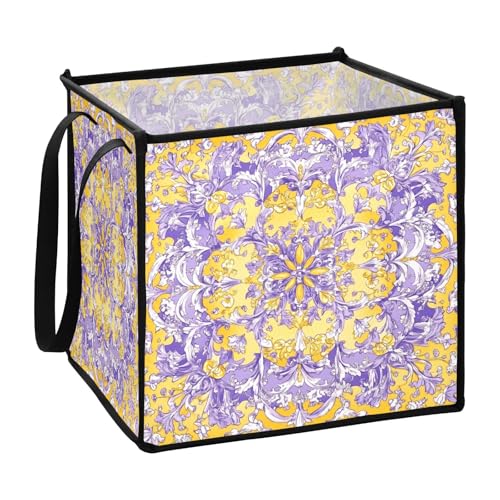 sanluoli Retro Flower Pattern Lila und Gelb Faltbare Aufbewahrungsbox für Speisekammer Dekorative Körbe für Behälter 33 x 33 x 33 Zoll von sanluoli