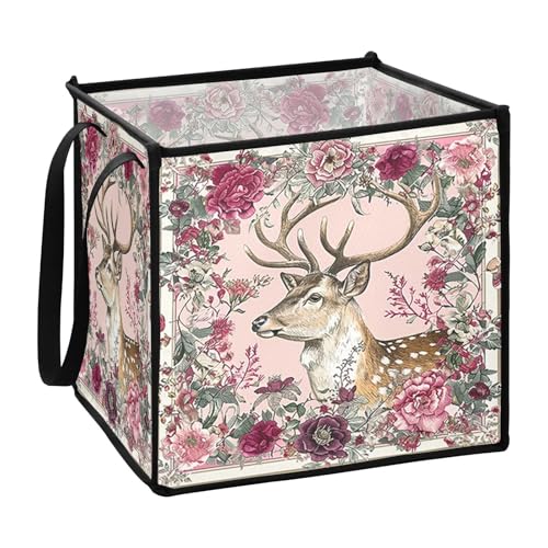 sanluoli Sika Deer Flower Blumenkörbe für Regale für Geschäfte Set Stoff Würfel Aufbewahrungskörbe 33 x 33 x 33 Zoll von sanluoli