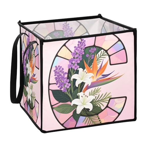 sanluoli Stoffkörbe Buchstabe C mit Blumen aus Glas für Küchendecken, Aufbewahrungswürfel aus Stoff, 33 x 33 x 33 cm von sanluoli