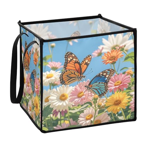 sanluoli Summer White Peach Daisies Butterfly Storage Box für Schlafsaal, faltbar, Aufbewahrungskörbe, 33 x 33 x 33 Zoll von sanluoli