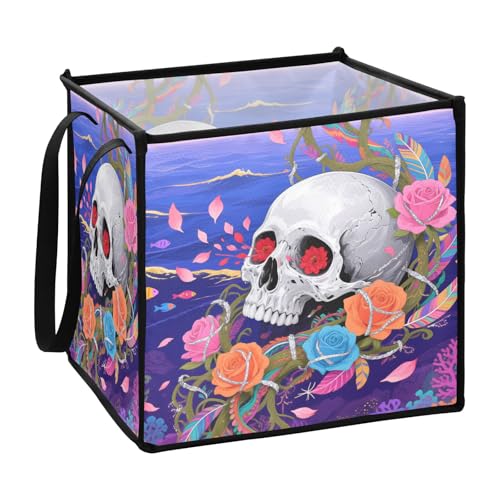 sanluoli Totenkopf Blumen Art Asthetic pantry Haushaltskörbe faltbar Decorativos Behälter 33x33x33 Zoll von sanluoli