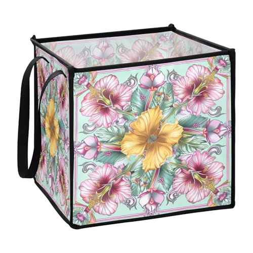 sanluoli Trendiger Boho-Blumenkörbe mit bunten Blumen für Regale für Wohnheim, zusammenklappbar, groß, 33 x 33 x 33 cm von sanluoli