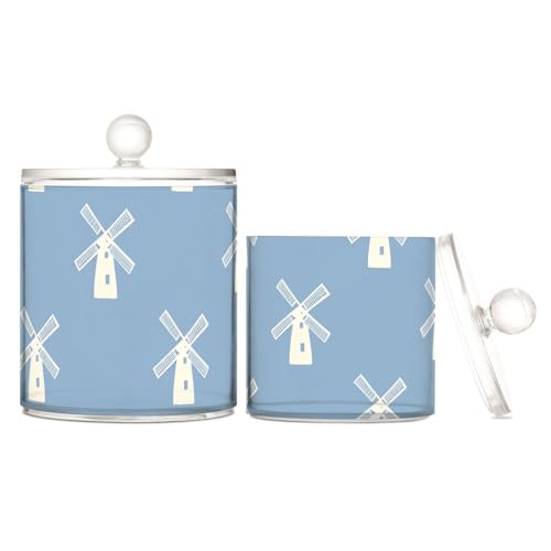 sanluoli Windmühlen-Aufbewahrungsbehälter für Wattestäbchen, Wattepads, Zahnseide-Picker, Büroklammern, Blau / Weiß, transparent, Kunststoff, mit Deckel, Badezimmer-Utensilien, 2 Stück sanluoli Windmühlen-Aufbewahrungsbehälter für Wattestäbchen, Wattepads, Zahnseide-Picker, Büroklammern, Blau / Weiß, transparent, Kunststoff, mit Deckel, Badezimmer-Utensilien, 2 Stück von sanluoli