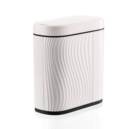 sapisecret Automatischer Mülleimer mit Sensor 10L - Elektrischer Mülleimer mit Deckel für Küche & Badezimmer - Wasserdicht/Geruchsdicht für Büro, Schlafzimmer, WC - Weißer Abfallbehälter Leise von sapisecret