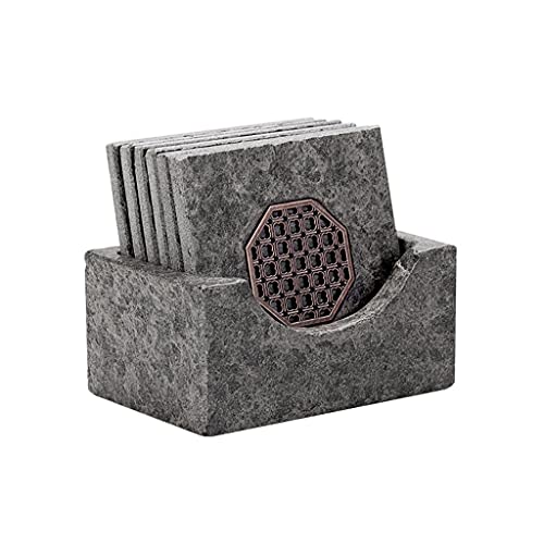 Tee Untersetzer kreativer natürlicher schwarzer Stein-Tee-Kunst-Untersetzer und-Halter-Set von 7 saugfähigen Untersetzern für Getränk verhindern Tischplattenmöbel Kratzer und Schaden von sararui