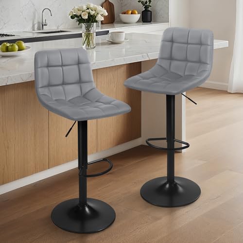 sarben Barhocker 2er Set Höhenverstellbar Barstuhl 360°Drehbar mit Rückenlehne und Fußstütze Küchenstühle PU-Kunstleder für Esszimmer Theke Kücheninsel, Grau sarben Barhocker 2er Set Höhenverstellbar Barstuhl 360°Drehbar mit Rückenlehne und Fußstütze Küchenstühle PU-Kunstleder für Esszimmer Theke Kücheninsel, Grau von sarben