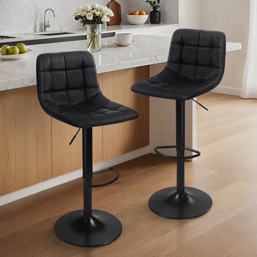 sarben Barhocker 2er Set Höhenverstellbar Barstuhl 360°Drehbar mit Rückenlehne und Fußstütze Küchenstühle PU-Kunstleder für Esszimmer Theke Kücheninsel, Schwarz von sarben