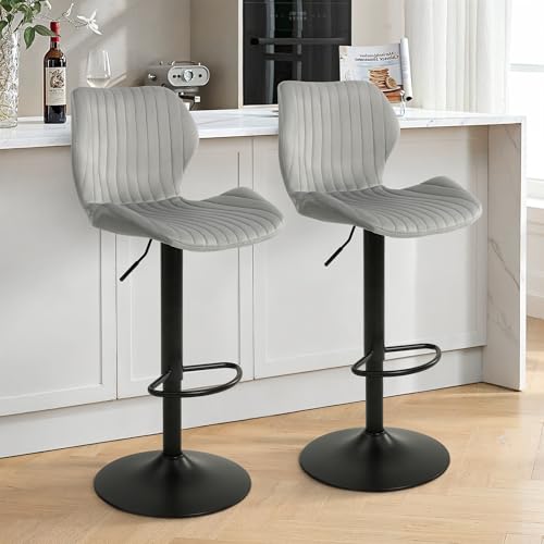 sarben Barhocker 2er Set Höhenverstellbar Barstuhl 360°Drehbar mit Rückenlehne und Fußstütze Küchenstühle aus Samt für Esszimmer Theke Kücheninsel, Grau sarben Barhocker 2er Set Höhenverstellbar Barstuhl 360°Drehbar mit Rückenlehne und Fußstütze Küchenstühle aus Samt für Esszimmer Theke Kücheninsel, Grau von sarben