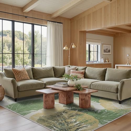 sarben Teppich Wohnzimmer 150x210cm, Teppiche Schlafzimmer Waschbarer in Waschmaschine, Kurzflor Carpet Living Room, Grün von sarben