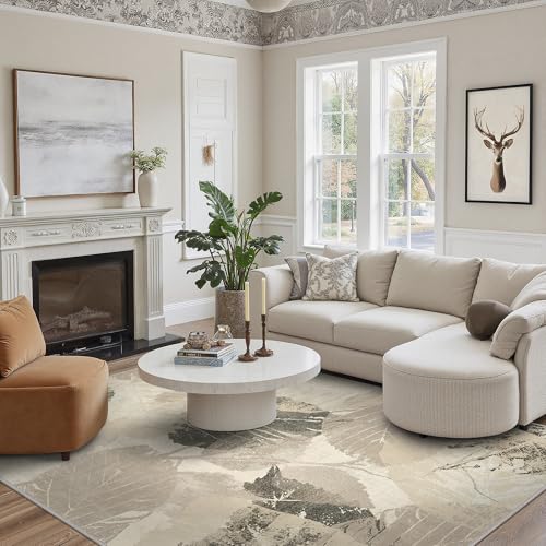 sarben Teppich Wohnzimmer 150x210cm, Teppiche Schlafzimmer Waschbarer in Waschmaschine, Kurzflor Carpet Living Room, Khaki von sarben