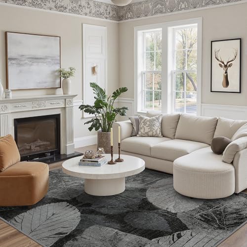 sarben Teppich Wohnzimmer 160x230cm, Teppiche Schlafzimmer Waschbarer in Waschmaschine, Kurzflor Carpet Living Room, Schwarz von sarben