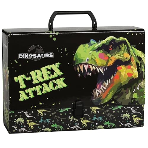 DINO Handarbeitskoffer mit Griff für Jungen, steif, für Schule, A4 XXL 9 cm (Dinosaurier B) von sarcia.eu