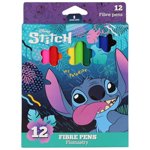 DISNEY Stitch Stifte für Kinder, Schulmarker, SET mit 12 FARBEN Filzstiften (B) von sarcia.eu