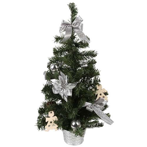 Künstlicher Weihnachtsbaum in einem Topf mit silbernen Ornamenten 60cm von sarcia.eu