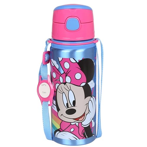 sarcia.eu DISNEY Minnie Mouse Aluminium THERMALFLASCHE, Mundstück, WASSERFLASCHE mit Schulterriemen, für Mädchen 600ml von sarcia.eu