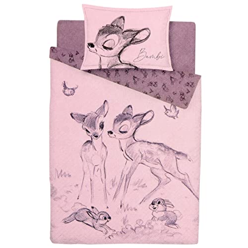 sarcia.eu Pinkes Bettwäsche-Set zweiseitig zweiteilig Bambi Disney 135x200cm, ÖKO-TEX von sarcia.eu