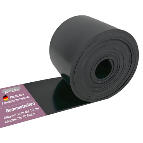 sarian® Gummistreifen - bis 10 Meter Länge und 10mm Stärke möglich | Gummimatte | Hartgummi | Dichtband | Vollgummi von sarian