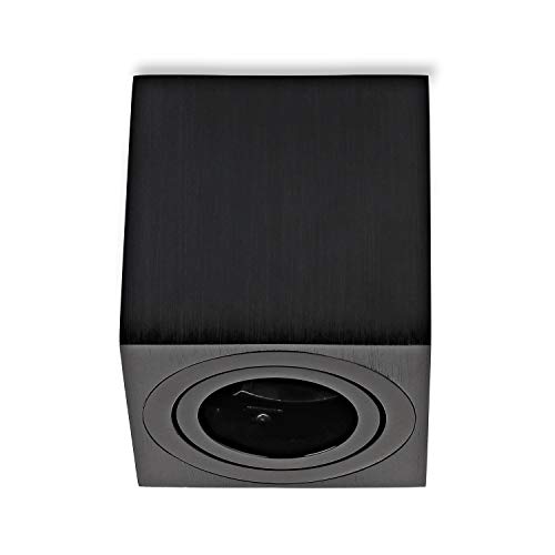 Sweet Led Aufbauspot eckig GU10 Schwarz gebürstet – 1er Aufbaustrahler 230V Aluminium Ø80x84mm – Schwenkbar für Innen – Ohne Leuchtmittel von sweet-led