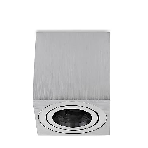 Sweet Led Aufbauspot GU10 eckig – Aluminium gebürstet – Aufbaustrahler schwenkbare Aufbauleuchte mit Fassung 230V – eckige Aufputz Strahler Innenbereich von Sweet Led