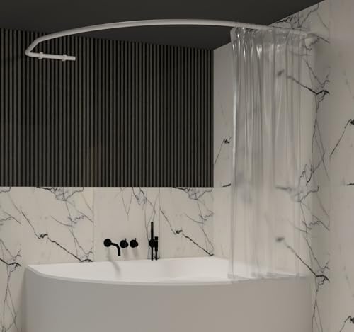 Sasko Duschvorhangstange Duschstange Duschvorhang Diamant Form für Ecke Badezimmer Badewanne & Dusche Aluminium Stabile Belastbarkeit 25 kg Gardinenstange für Vorhang Wandmontage - Weiß - 80x130 cm von sasko