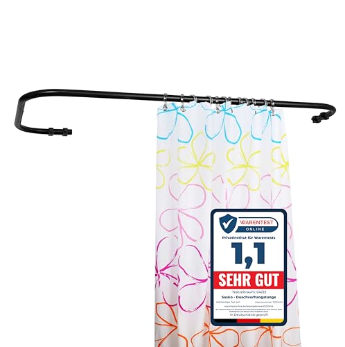 Sasko Duschvorhangstange Duschstange Duschvorhang L-Form Asymmetrisch Aluminium Stabile Belastbarkeit 25 kg Gardinenstange für Vorhang für Badewanne & Dusche Wandmontage - Schwarz - 70x140 cm von sasko