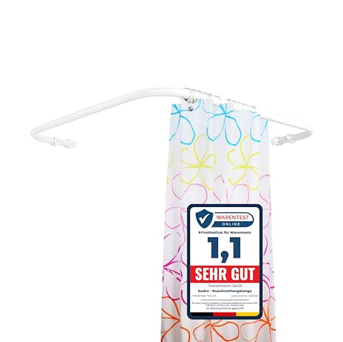 Sasko Duschvorhangstange Duschstange Duschvorhang L-Form Symmetrisch Aluminium Stabile Belastbarkeit 25 kg Gardinenstange für Vorhang für Badewanne & Dusche Wandmontage - Weiß - 70x70 cm von sasko